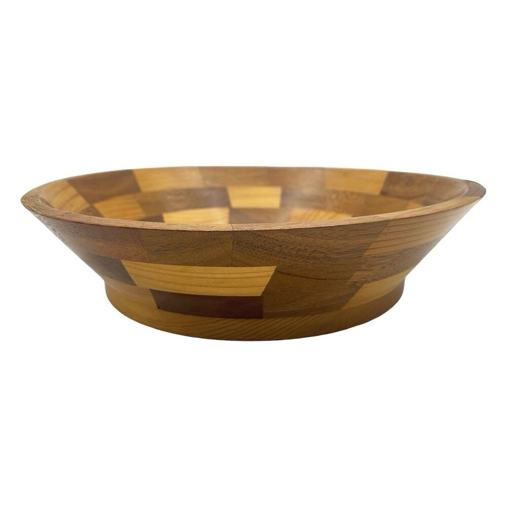 Vintage Handcrafted Wooden Bowl Segmented Wood Decor 10" x 2 1/4" - Picture 2 of 6